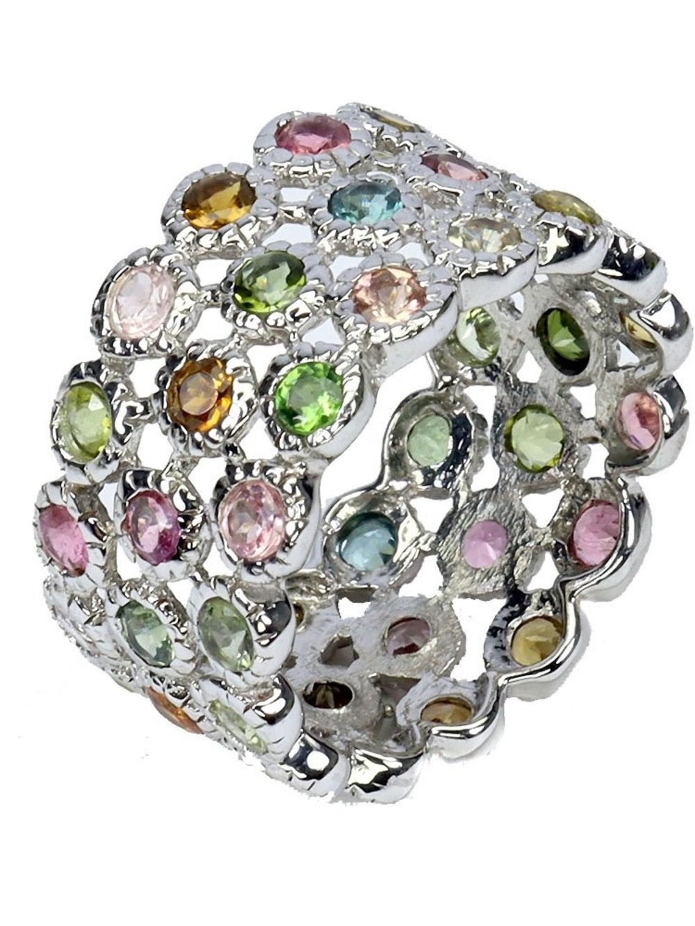 Multicolor Tourmaline Wide Band Ring Size: 8